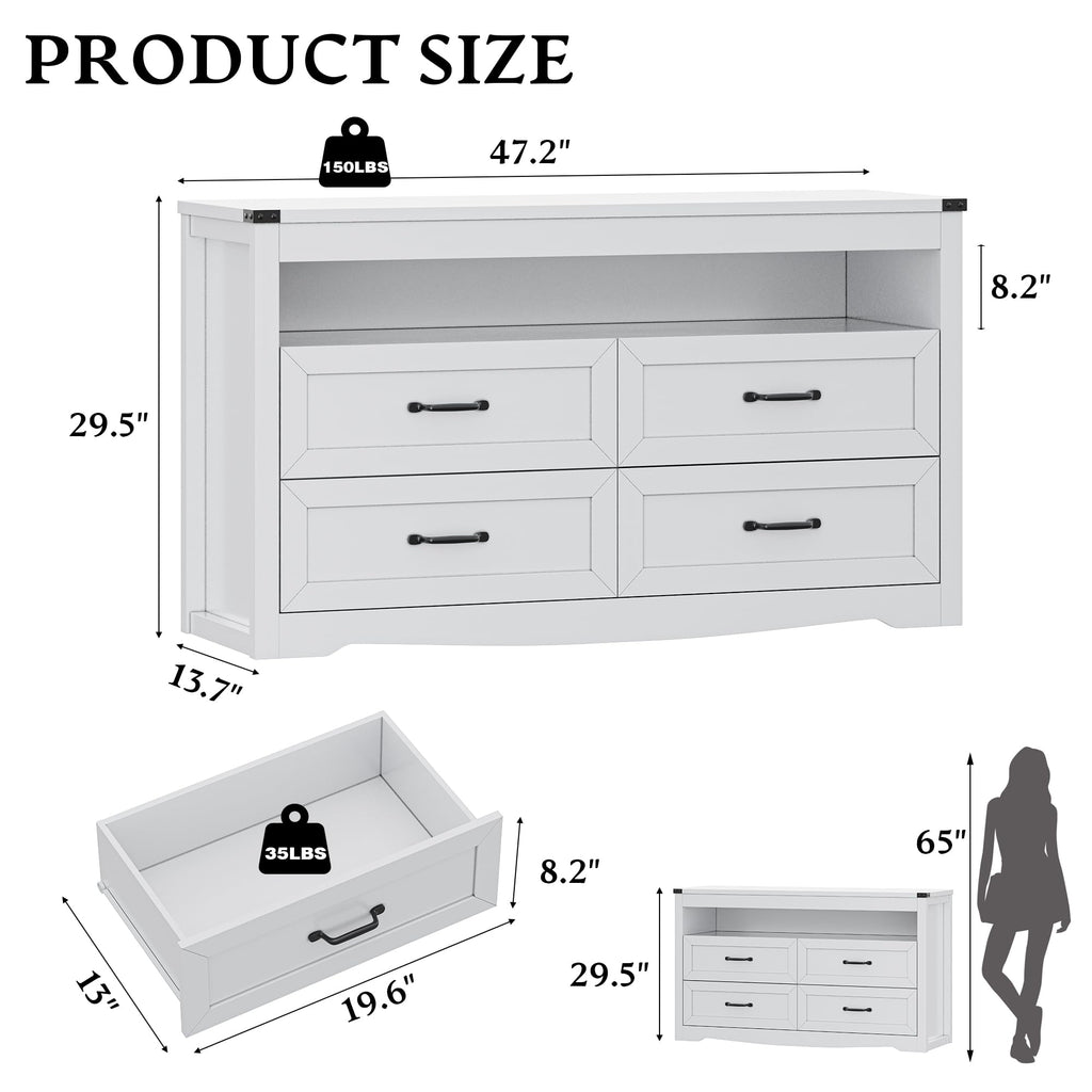 With LED Lights, 4-Drawer White Chest of Drawers