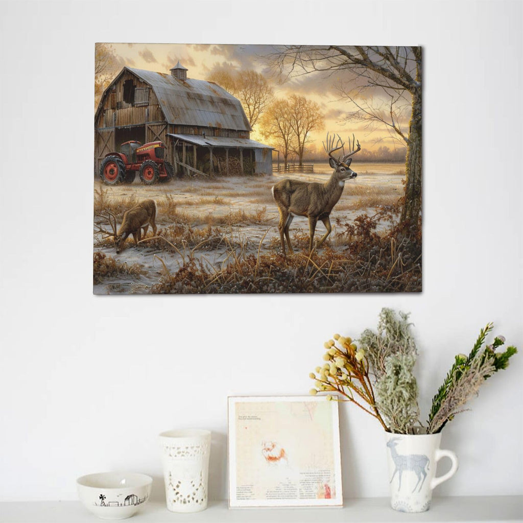 Deer Canvas Wall Art Farmhouse Elk Print Painting Framed ArtWork 20"x24"