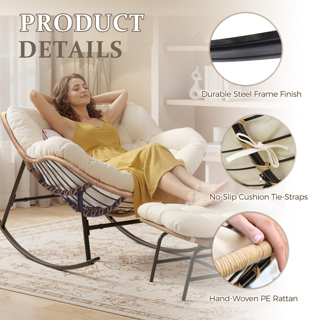 Outdoor Indoor Papasan Rocking Chair, Oversized Rattan Lounge Chair