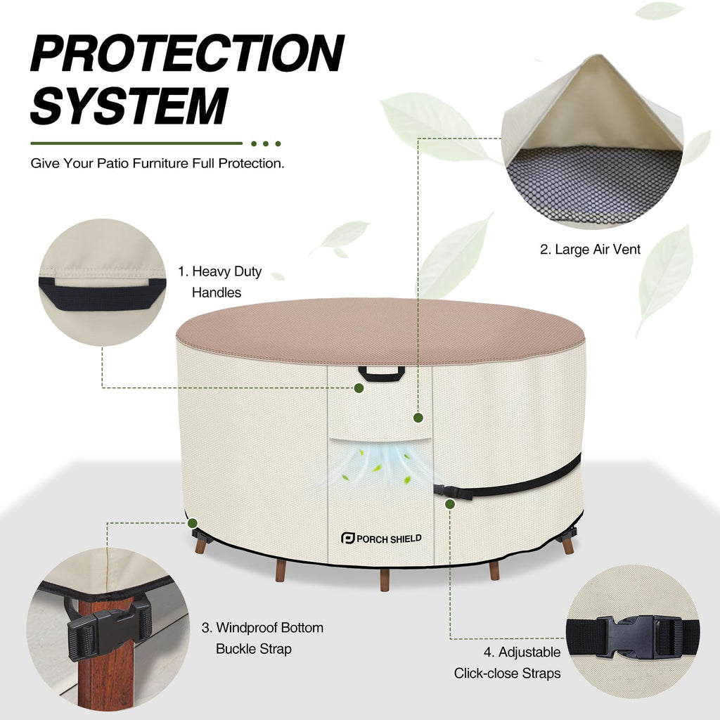 Waterproof Round Patio Table Cover 96 inch, Light Tan & Khaki