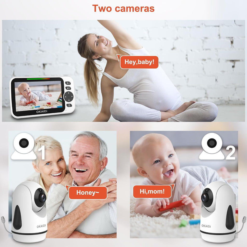 5" Screen Pan-Tilt-Zoom Video Baby Monitor with 2 Cameras No WiFi