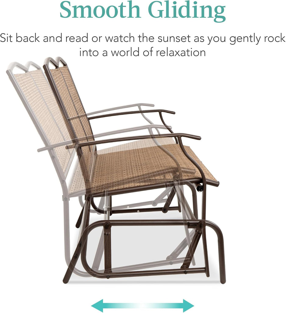 2-Person Outdoor Patio Swing Glider Steel Bench Loveseat Rocker for Deck, Porch w/Textilene Fabric, Steel Frame