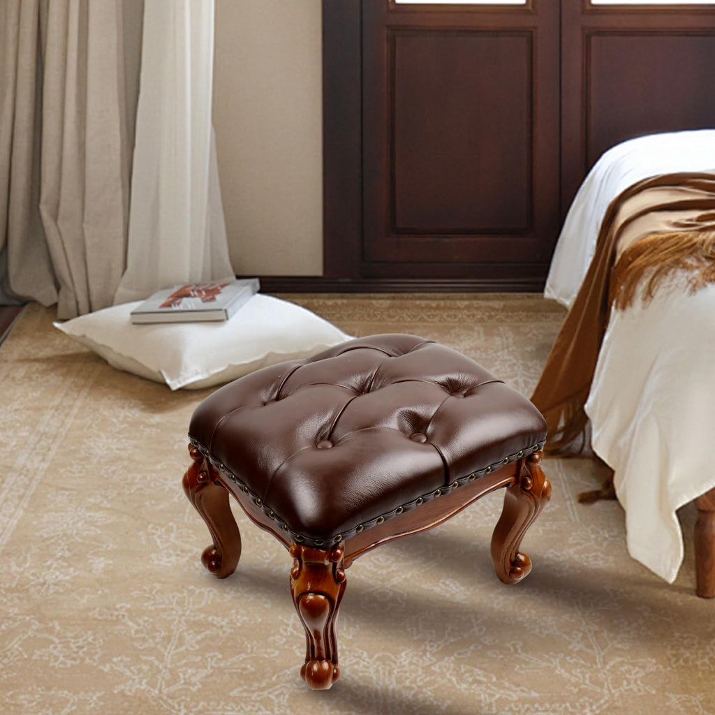 Leather Foot Stool Ottoman Foot Rest, Small Vintage Footstool