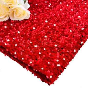 Sequin Fabric by The Yard 4 Yards Red Sequins Sparkle Fabric Thick Velvet Material for Sewing Cloths Glitter Stretch