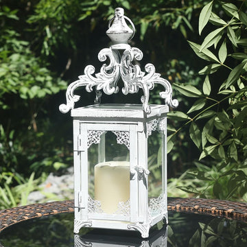 Large Candle Lantern, Decorative Hanging Lantern, Vintage Metal Tabletop Lantern for Outdoor Patio Rustic Home Decor