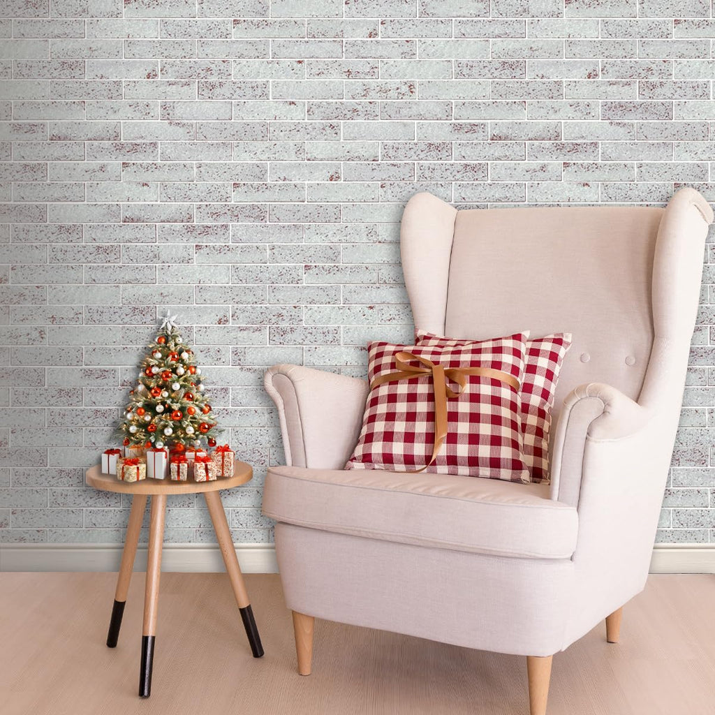 100 Whitewash Red Faux Brick Wall Tiles, 3D Thin Brick Veneers, Fireplace and Fence Wall Panels (14.2 sq ft)