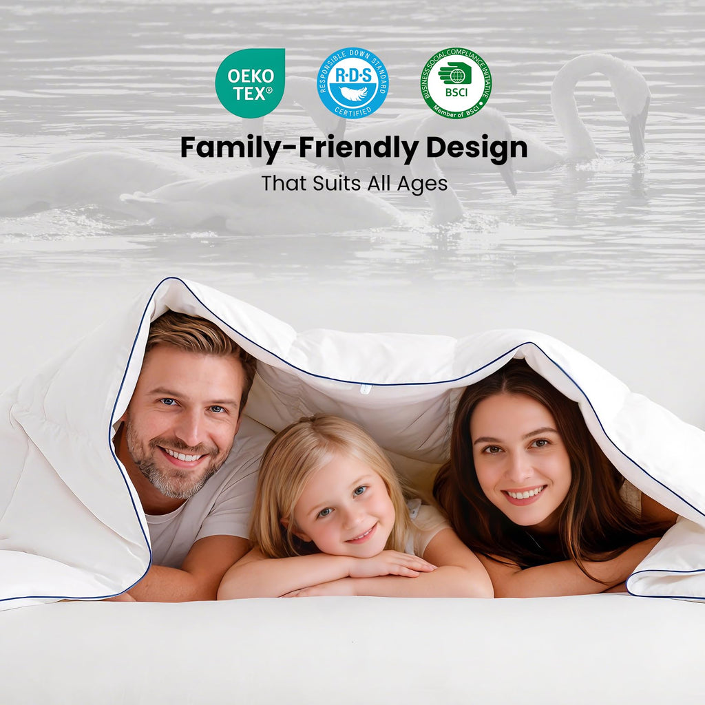 Lightweight Goose Down Fiber Comforter Queen Size, Breathable Summer Duvet Insert, Fluffy Down Blanket for Hot