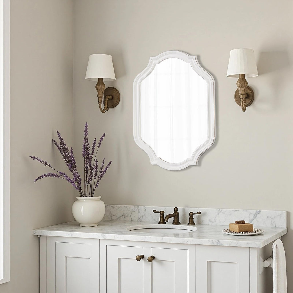 Rustic Scalloped Oval Mirror 28 X 20 Inch, Distressed White