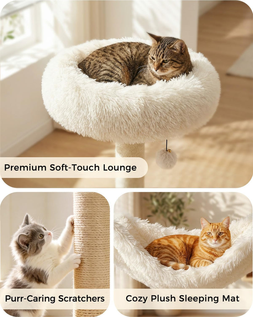 61" Modern Cat Tree, Tall Cat Tower with Self-Grooming Brush