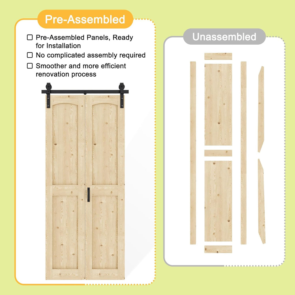 Water-Resistant Bifold Barn Door, 50" x 84" for 4 Closet Doors, Unfinished Bi Fold Barn Door with He