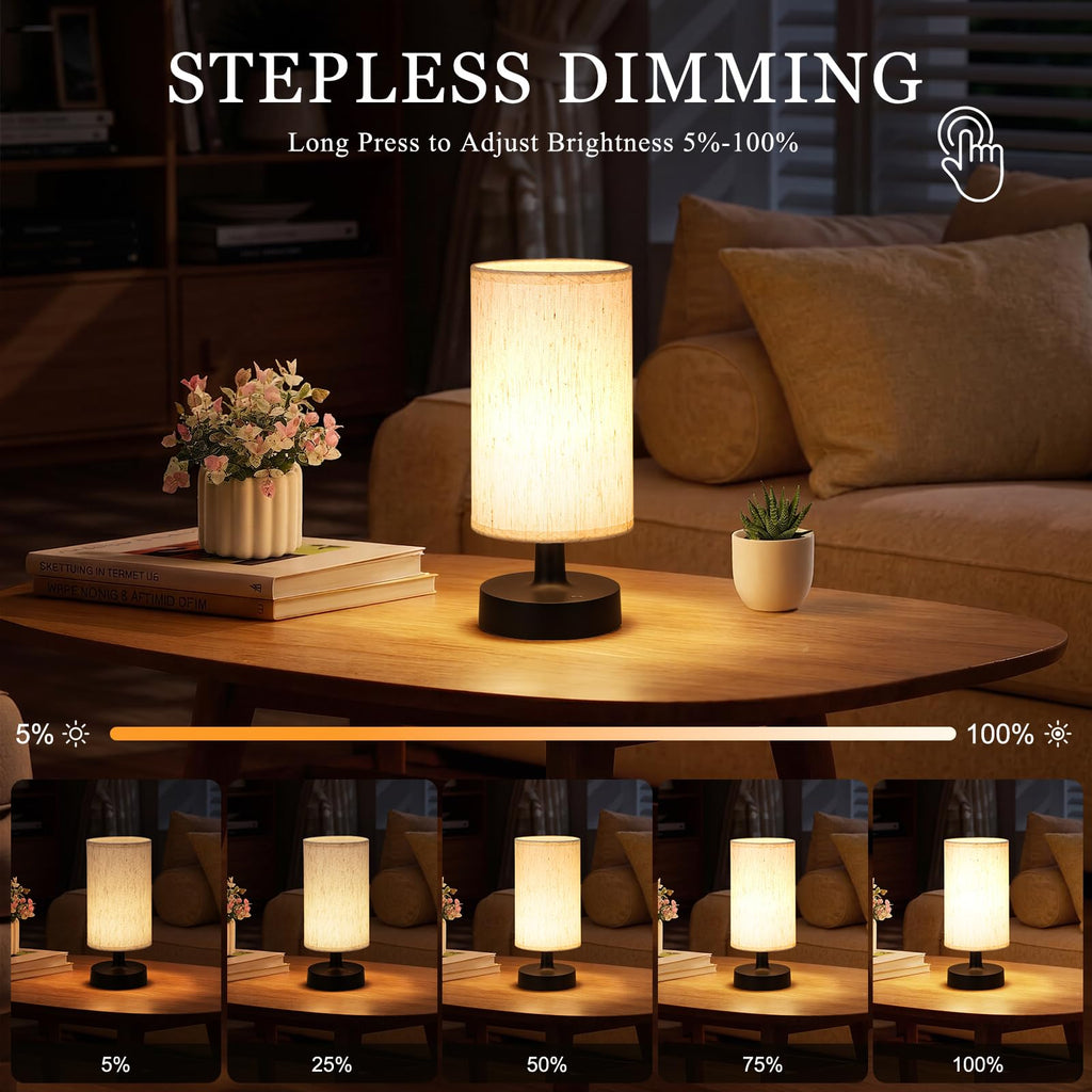 Cordless Table Lamp Rechargeable Small - 2 Pack Beige Black, 4000mAh Battery Operated Lamp with Touch Control