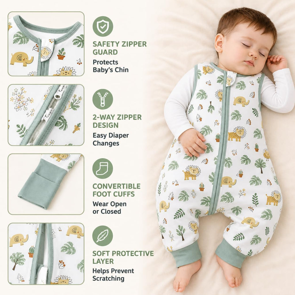 Toddler Sleep Sack with Feet 2-, 1.0 TOG Cotton Baby Wearable Blanket with Legs, Sleep Bag Walker with Way Zipper