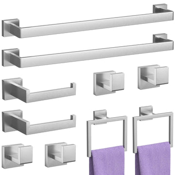 10-Pieces Brushed Nickel Bathroom Accessories Set 23.6 Inch Towel Bar Set.