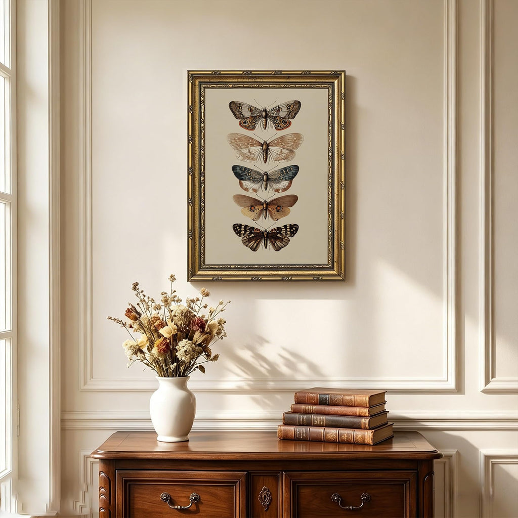 Vintage Gold Framed Butterflies Wall Art, Entomology Butterfly Specimen Canvas Print, Dark Academia Wall Decor, Large