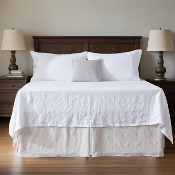 Belgian 100% Linen Bed Skirt with Classic 14 inch Tailored Drop Dust Ruffle, Easy Fit Breathable Premium Natural