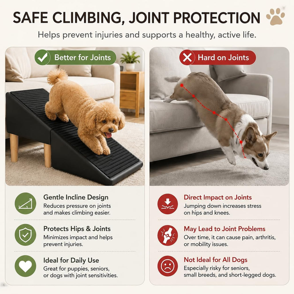 2-in-1 Foldable Ottoman Dog Ramp for Couch, Convertible Folding Dog Stairs for Couch and Bed, Non-Slip Wooden Pet