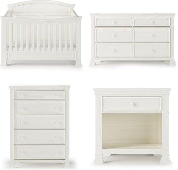 Westgate Crib, Double Dresser, Chest, and Nightstand Nursery Set, 4-Piece, Includes 4-in-1 Convertible Crib, Dresser