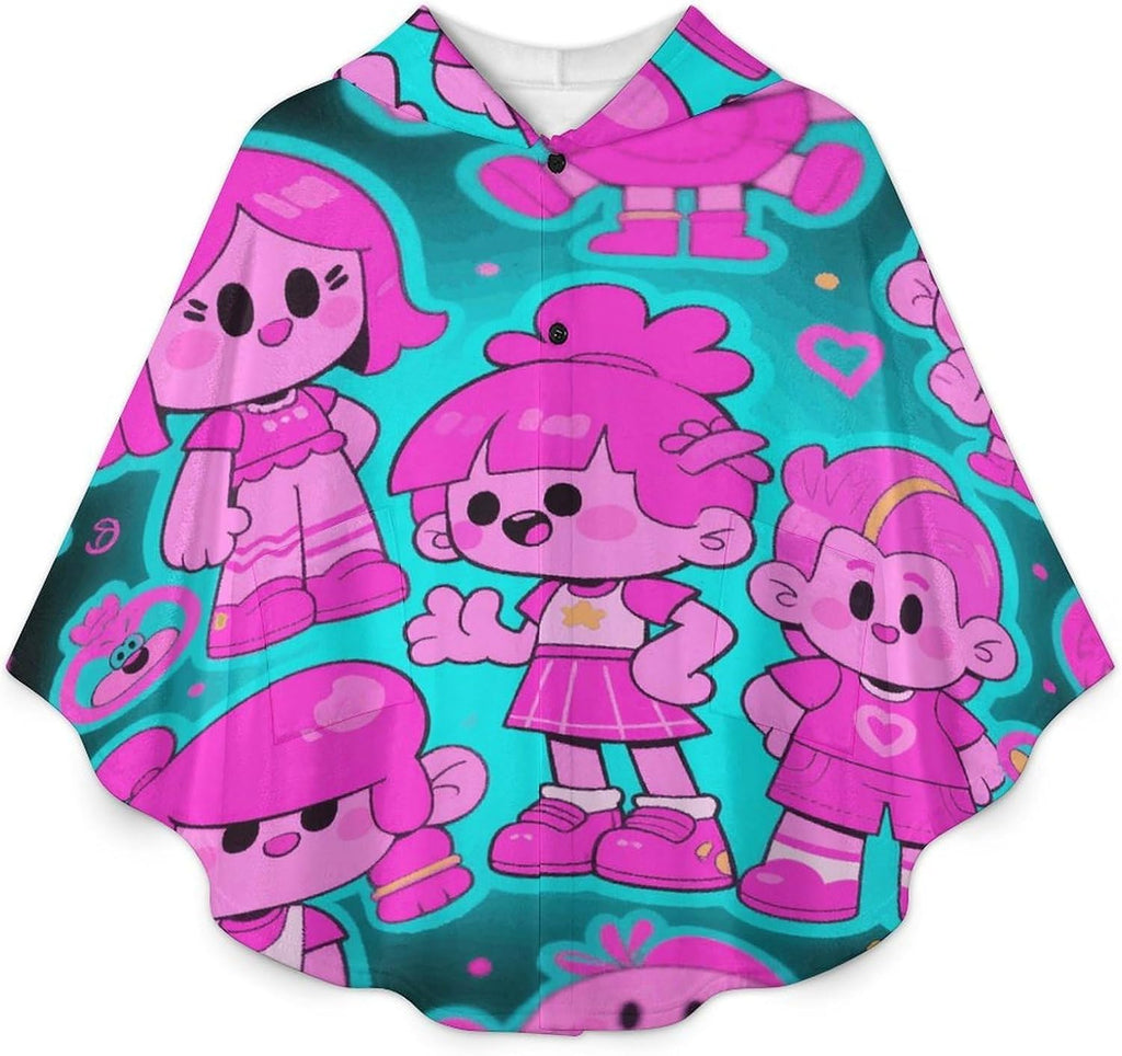 Cartoon Print Wearable Blanket Hoodie Flannel Hooded Blanket | Sweatshirt Oversized Cozy Sweater Gift