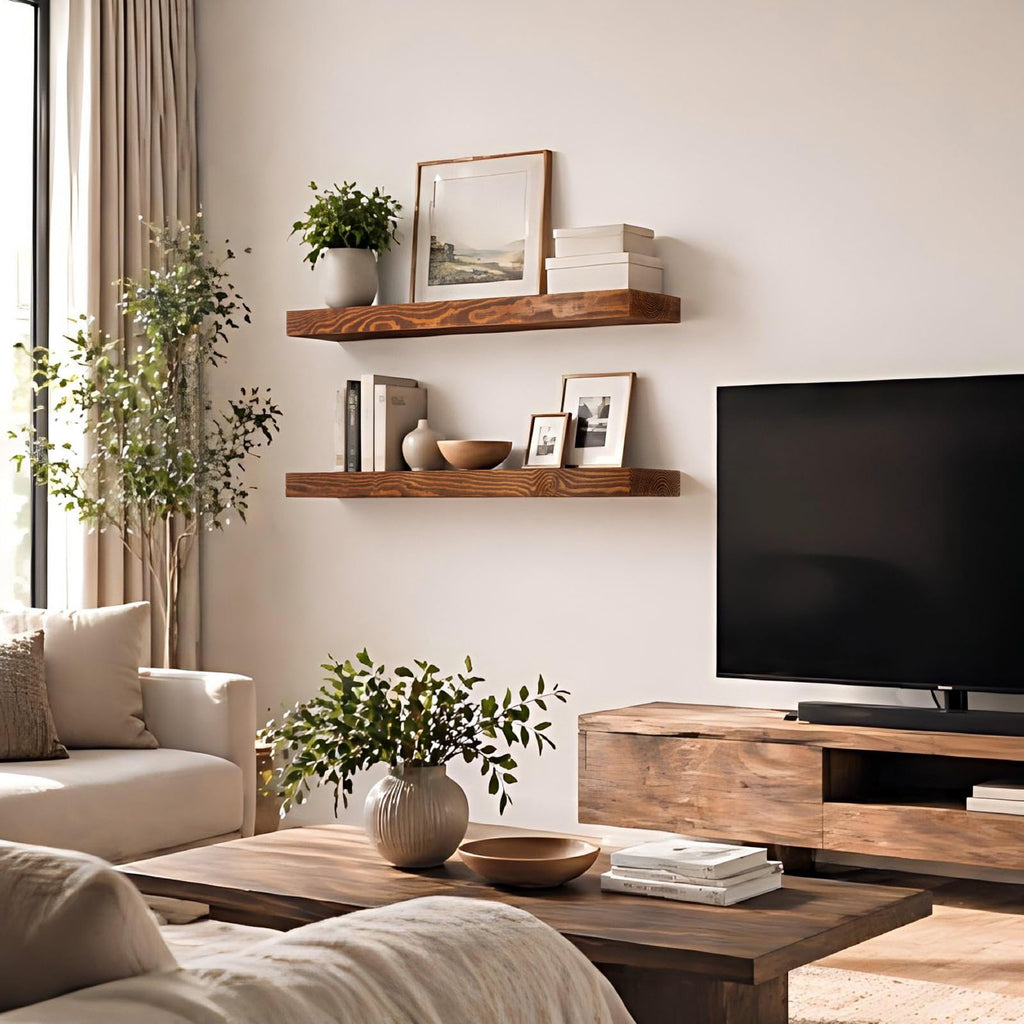 Floating Shelves 2 inch Thick for Wall Set of 2, 24 inch High-End Solid Wood, Rustic Floating Shelves Bedroom Kitchen