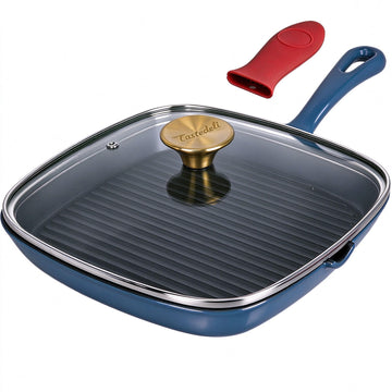 9.25" Enameled Cast Iron Grill Pan with Lid
