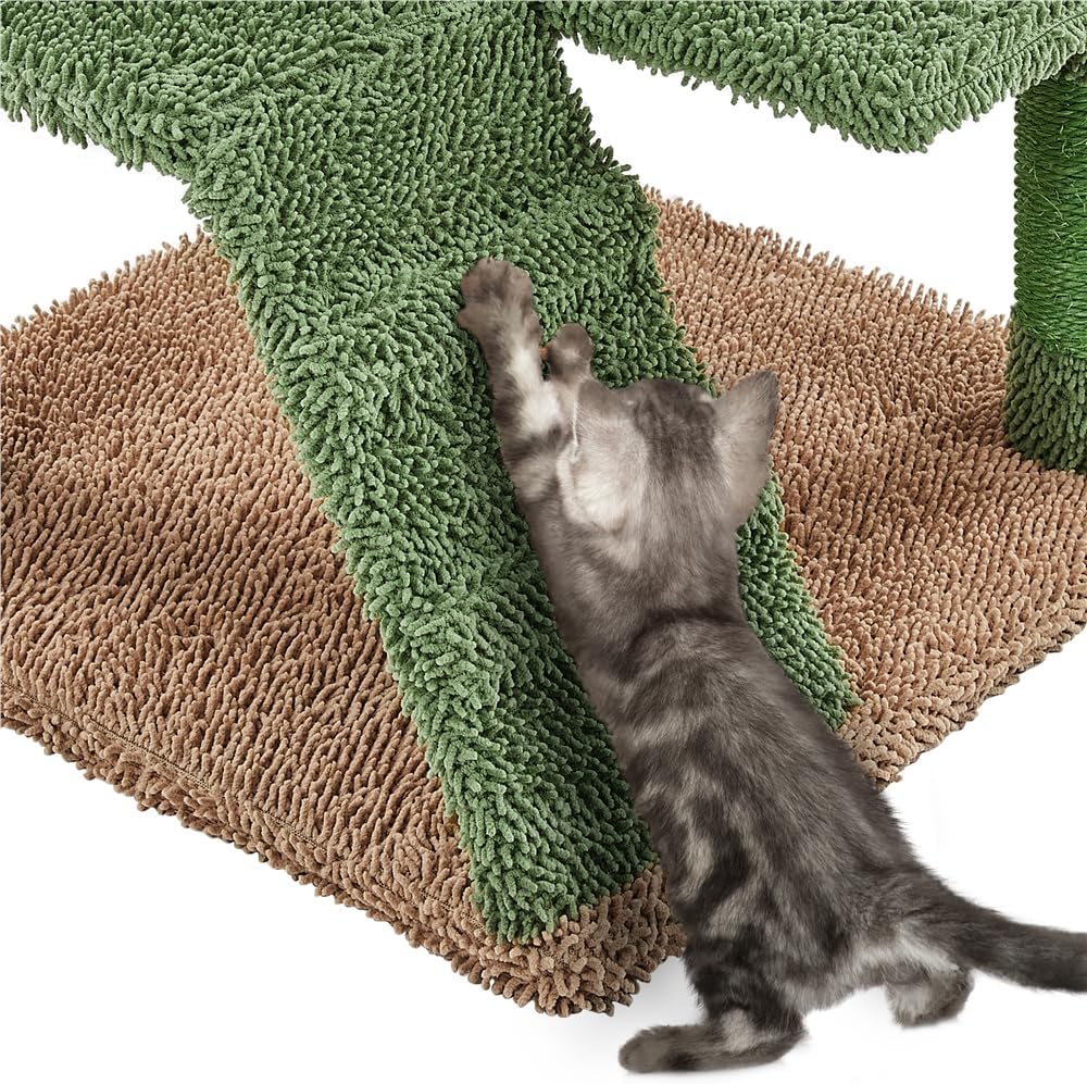 Cactus Cat Tree for Indoor Cats, Green Multi-Level Tower