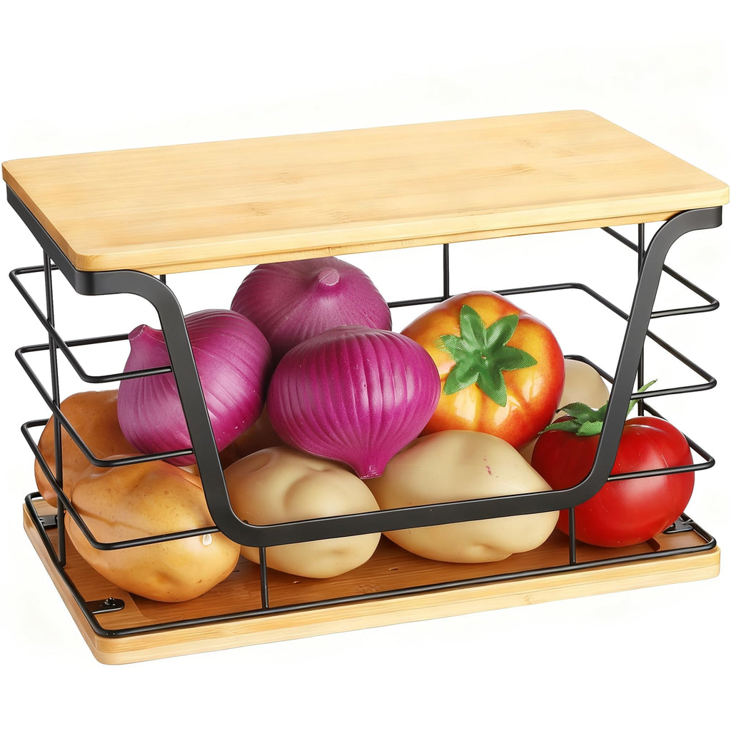 Large Wire Basket Pantry, Stainless Steel Kitchen Counter Organizer for Potato Onion, Trash Bag Dispenser Under Sink