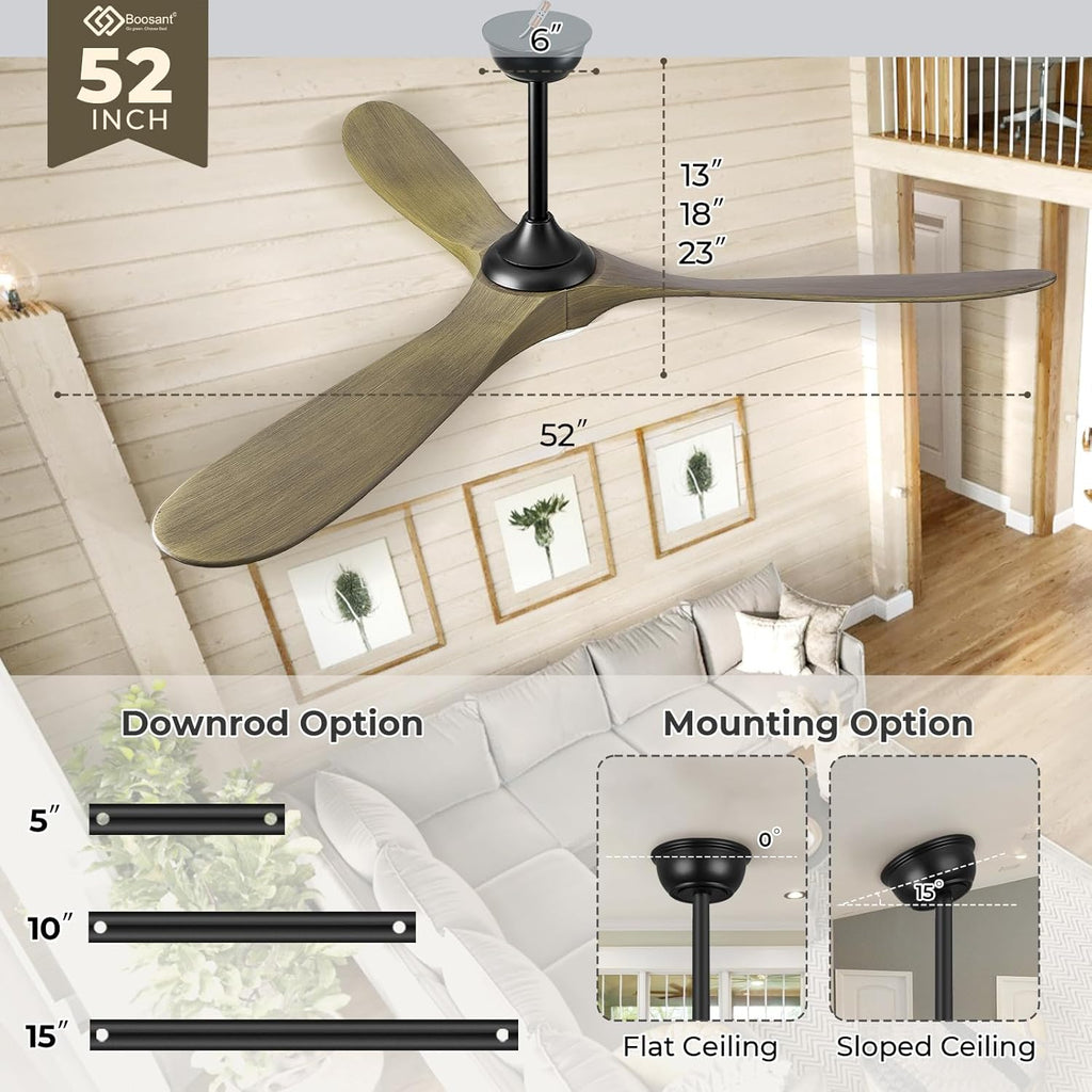 Inspired Maverick Style 52" Wood Ceiling Fan with Light and Remote, 3 Walnut Blades, Reversible DC Motor, Indoor/Outdoor - Bronze Gray - Image 5