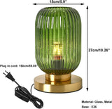 Glass Table Lamps Mid Century Modern Globe Table lamp Gold Desk lamp nightstand lamp with Green Pumpkin Design Ribbed