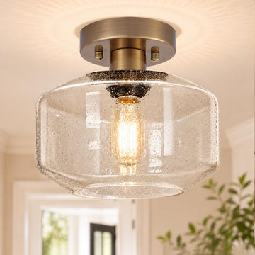 Brushed Antique Brass Semi Flush Mount Ceiling Light, Vintage Small Ceiling Light Fixture, Hallway Lighting Fixture