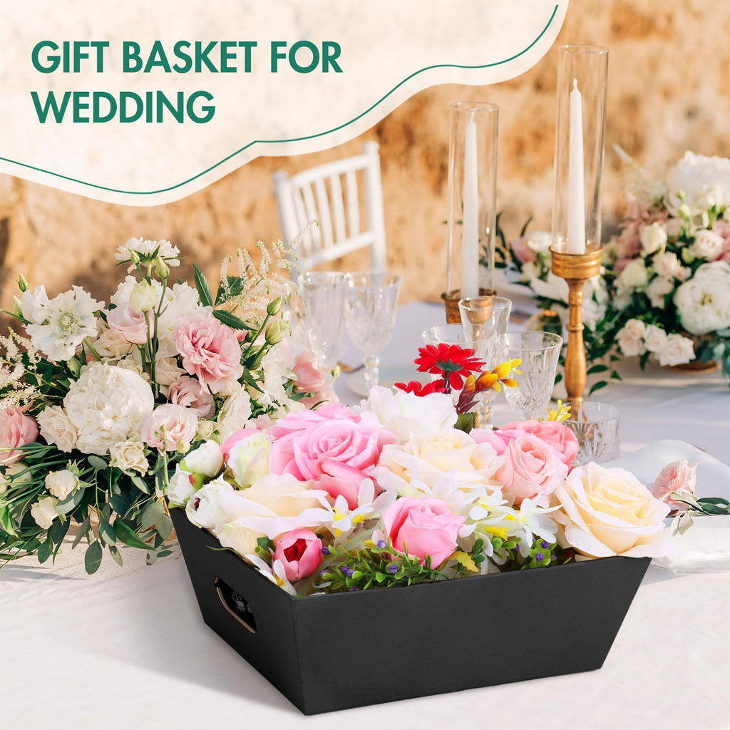 6PACK Black Baskets For Gifts Empty, 10x12"Thick Black Gift Basket with 6 Bows 6 Bags Empty Gift Baskets for