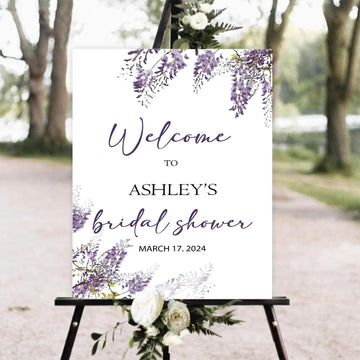 Lavender Floral Bridal Welcome Sign Template - Printable Purple Sign With Stand