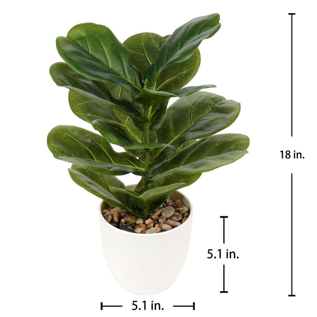 18 Inch Artificial Plants Realistic Fake Fiddle Leaf Fig Plant Faux Ficus Lyrata Plant Potted Fake Plant in White Pot