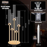 8 Set Gold Candelabra Centerpieces for Tables, 26.8 Inch 5 Arm Candle Holders with LED Candles and Acrylic Cylinders