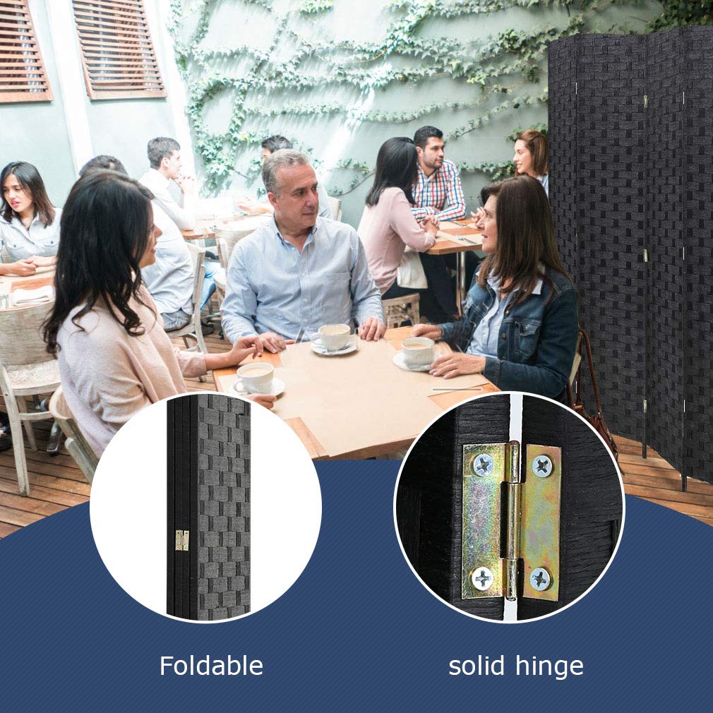 4-Panel Folding Room Divider | 6ft, Black | Light & Portable