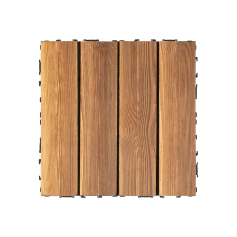 36 PCS Hardwood Interlocking Patio Deck Tiles, 12"×12" Waterproof Anti-Slip Wood Floor Tiles, Easy Snap Together