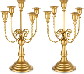 Candelabra Gold Candle Holders - 5 Arm 11.8" Wedding Candlestick Holder for Theme Party Table Centerpiece Decor