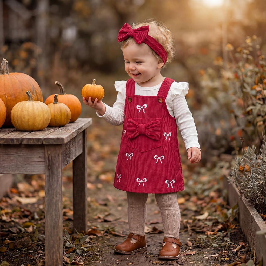 Newborn Baby Girl Suspender Skirt Set Long Sleeve Ribbed Romper