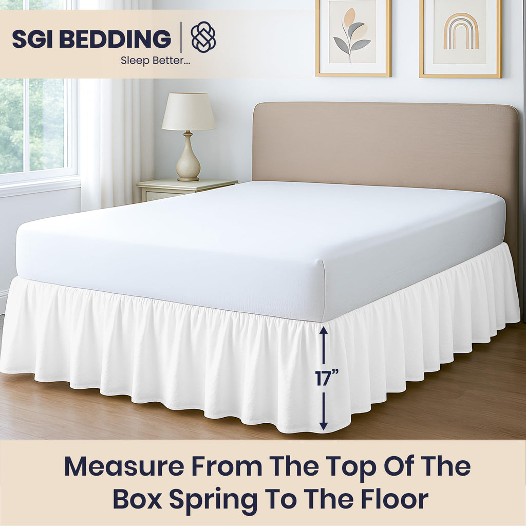 17 Inch Drop Ruffled Bed Skirt Full Size - Classic Gathered Styling, Platform Style Dust Ruffle with Secure Fit