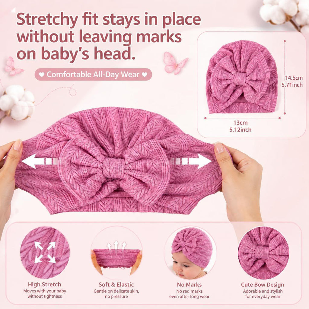 8 Sets Newborn Baby Girl Hats with Bows and Mittens Set for Infants 0