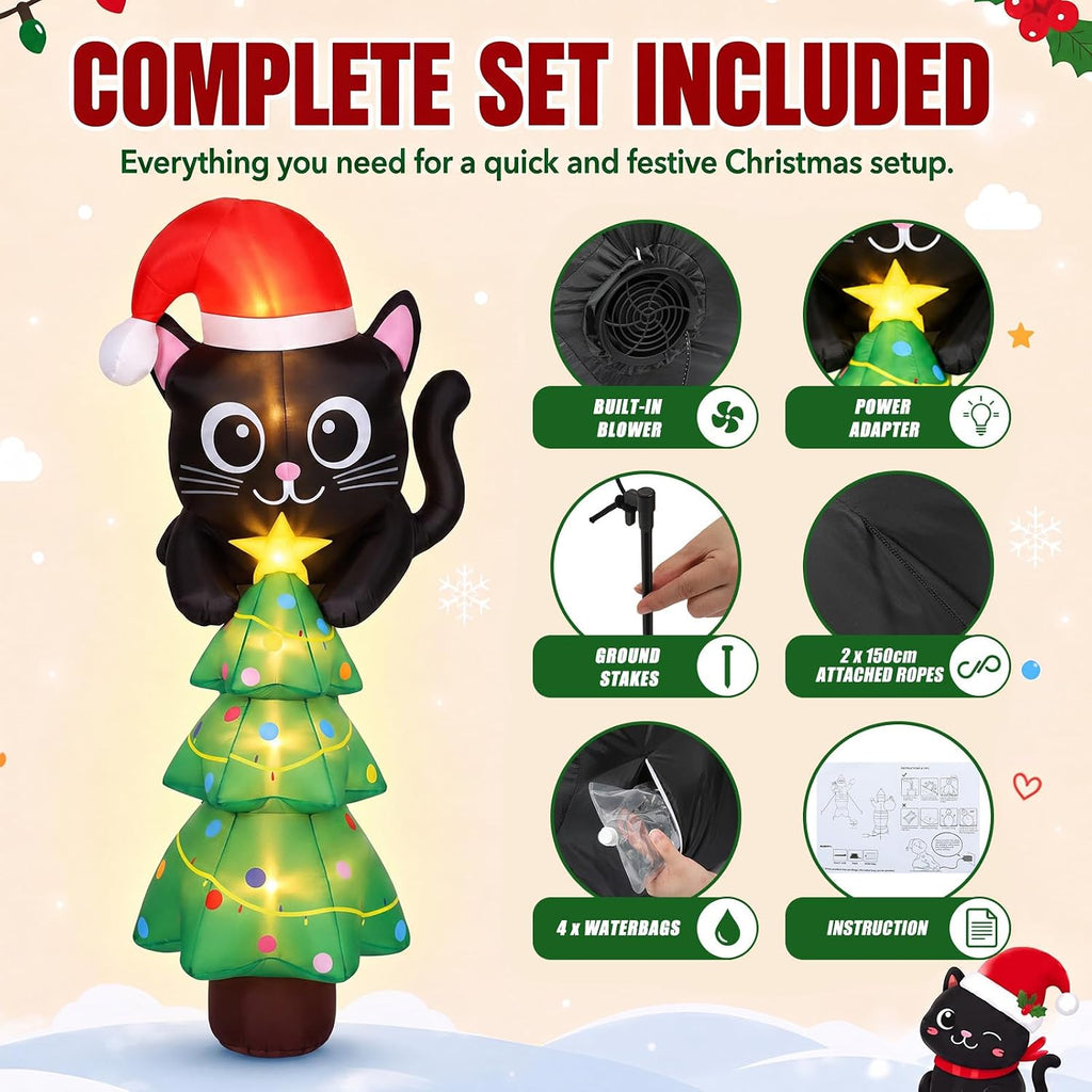 7ft Cat Christmas Inflatable Roof Hanging Outdoor Decorations