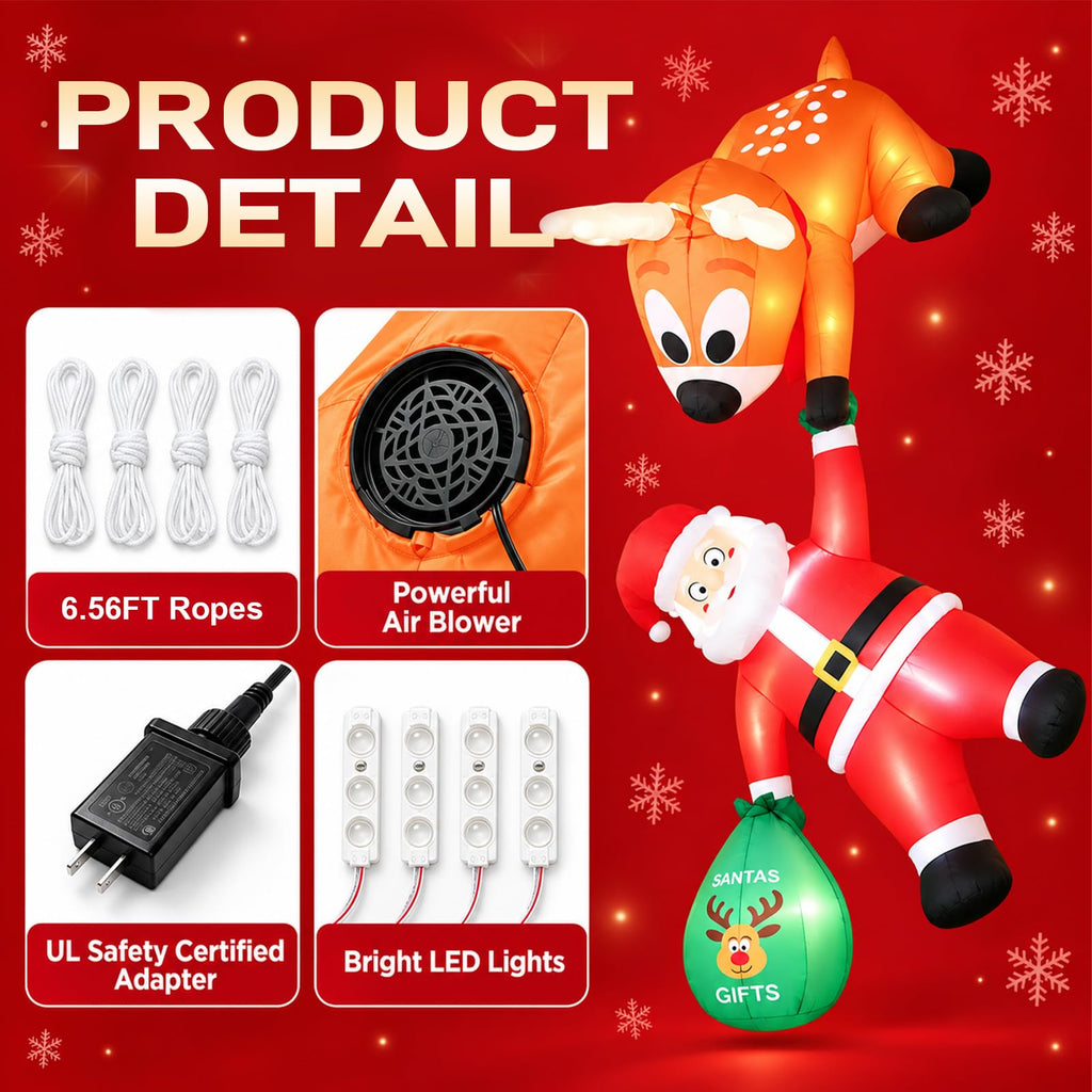8.8 FT Christmas Inflatable Hanging Santa Outdoor Decorations with Reindeer