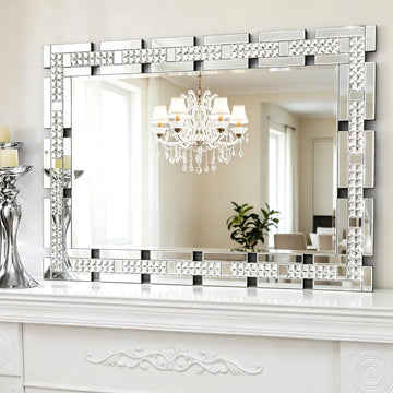 28" x 40" Large Crystal Mirror for Decor with Beveled Glass Frame