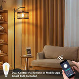 Arc Floor Lamp with Remote & Dimmable LED Bulb, Vintage Wood Floor Lamps