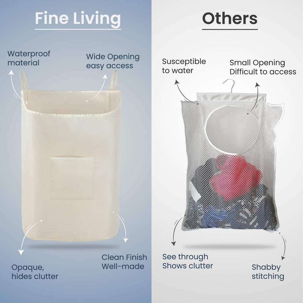 Over the Door Hanging Laundry hamper bag, 18x4.75x28", Beige-L