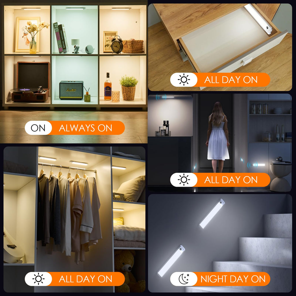 8.5" Under Cabinet Lighting 4 Pack, 3 Colors Closet Lights
