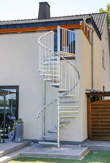 German Outdoor Spiral Staircase, Hot-dip Galvanized Heavy Duty Standpipe Railing Expanded-Metal Step, Anodized