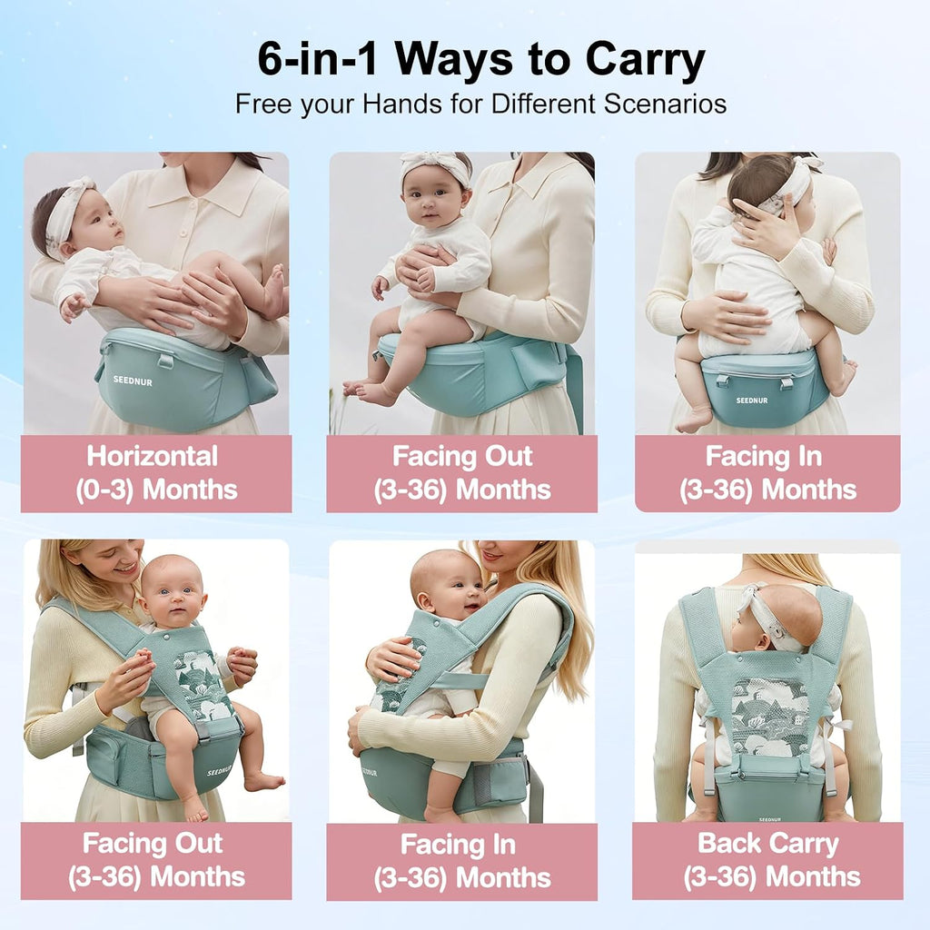 Carrier, Baby Carrier with Hip Seat, Baby Carrier Newborn to Toddler for Ergonomic M Position, in-1 Adjustable Baby