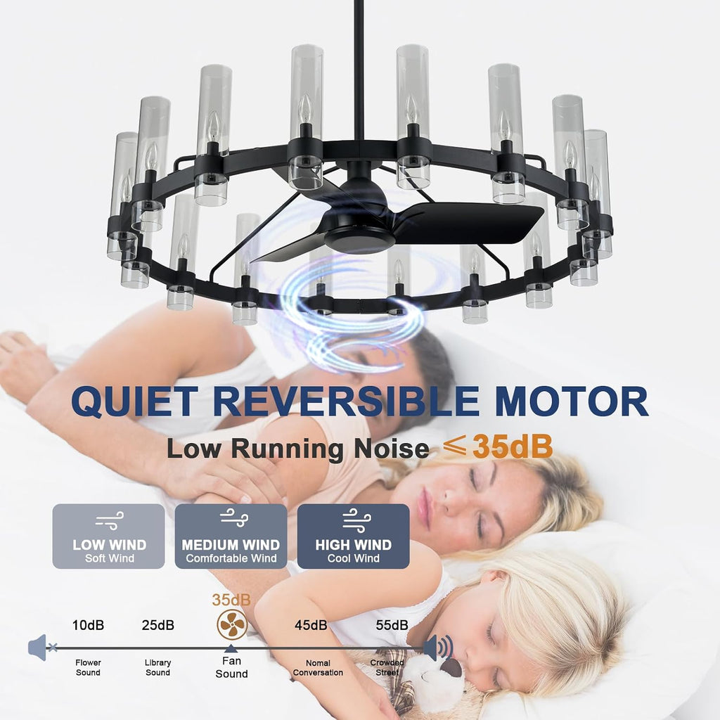 Black Ceiling Fans with 16 Lights Wagon Wheel Chandelier, 48 Inch Modern Farmhouse Fandelier, Quiet 6-Speed Reversible DC Motor, 1/2/4H Remote Timing for Living Room/Bedroom/Kitchen A115-B0F5M3KHDN