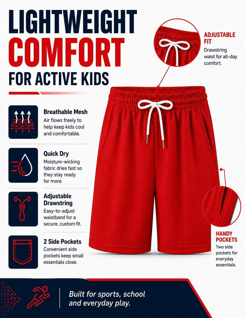 Boys Athletic Shorts Mesh Basketball Soccer Shorts Breathable Quick Dry Running Gym Shorts for Youth