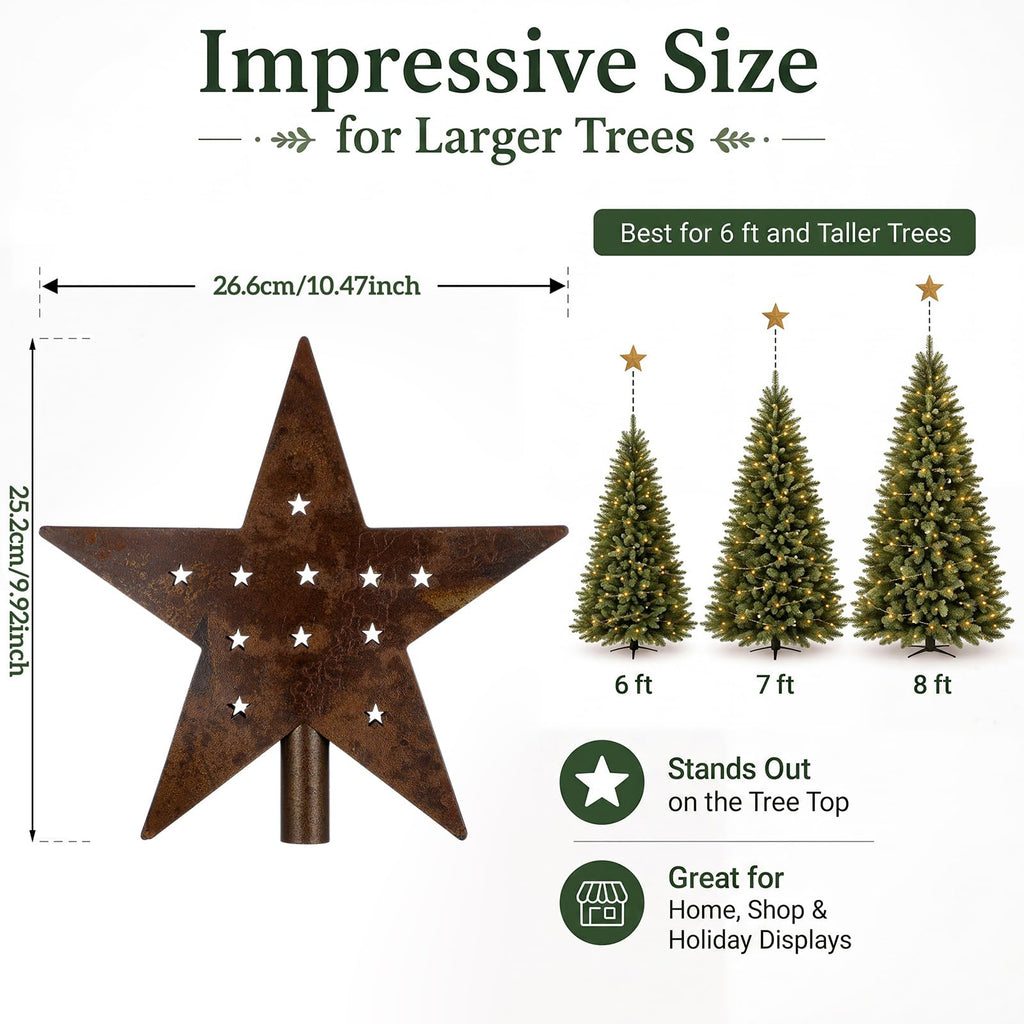 10'' Rusty Christmas Star Tree Topper Metal Tree Topper, Vintage